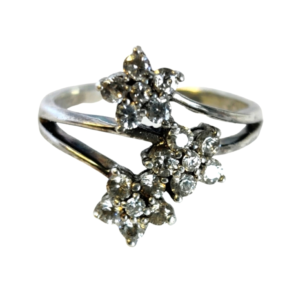 Vintage Diamante Silver Bypass ring 💍 - Picture 3 of 12